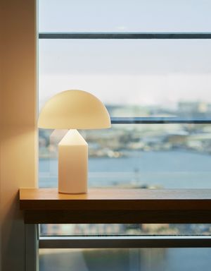 Lampe med udsigt i baggrunden