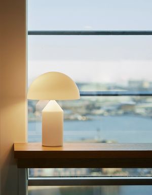 Lampe med udsigt i baggrunden